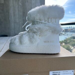 Moon Boot White Faux Fur Boots